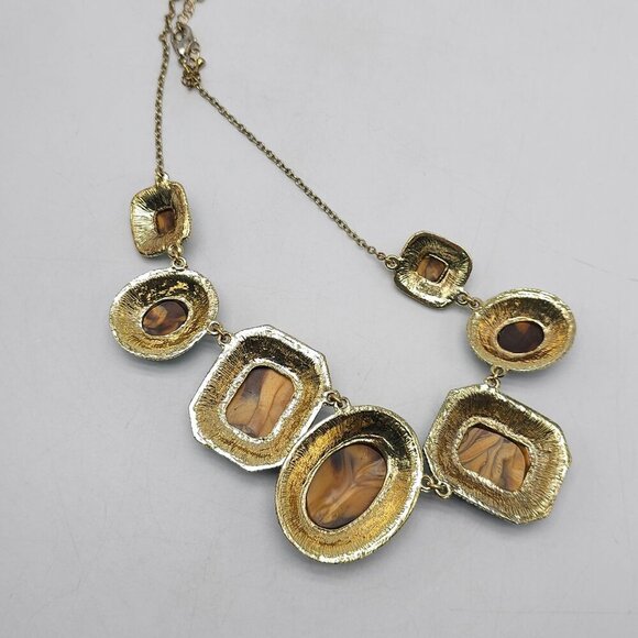 Vintage 1980s Ethnic Big Bold Link Necklace With Tigers Eye Stones Aqua Beads - Picture 6 of 7